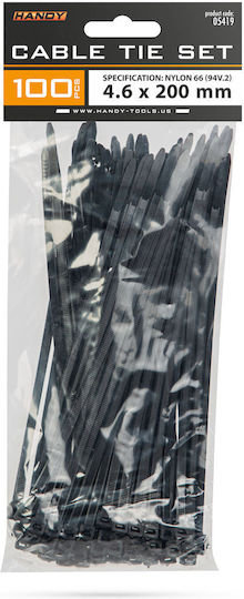 Legături Cablu Din Plastic 200×4.6 Mm Nailon Auto-blocante Negre 100 Bucăți