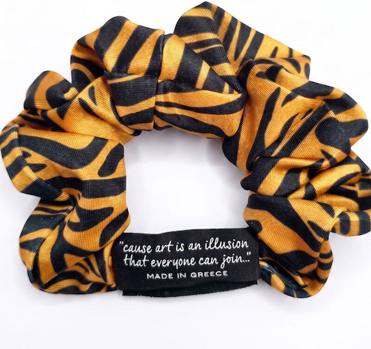 Illusion Rt Scrunchie Зебра Кафяво Черно Ластиче За Коса