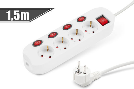Power Strip 4 Sockets with Switch and 1.5m Cable