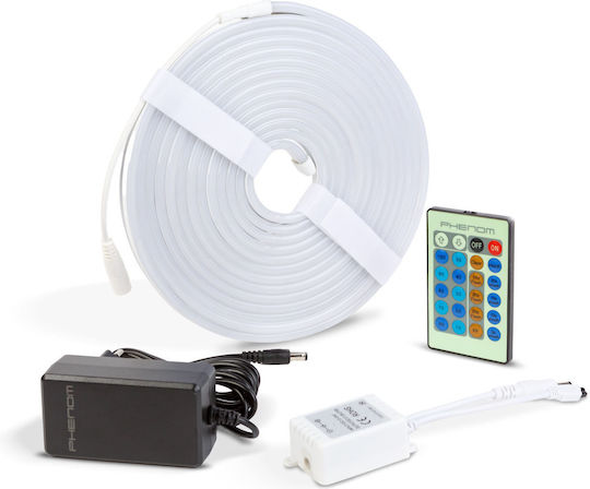 Bandă LED Impermeabilă Lumină Alb Cald 5m Neon Flex cu Sursă de Alimentare și Telecomandă