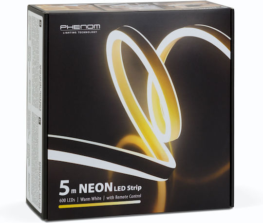 Bandă LED Impermeabilă Lumină Alb Cald 5m Neon Flex cu Sursă de Alimentare și Telecomandă