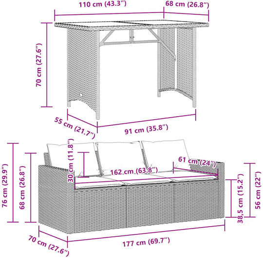 Set Sala De Mese Pentru Exterior 2 Piese Gri Cu Perne