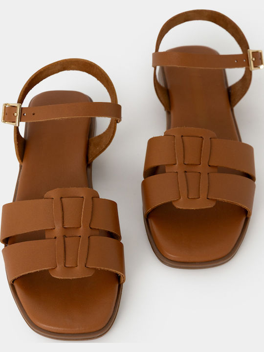 Leather Women's Flat Sandals Brown