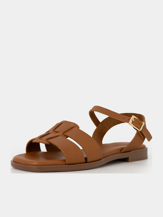 Leather Women's Flat Sandals Brown