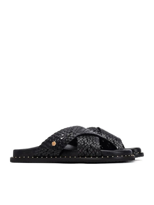 Carmela Leather Women's Flat Sandals Black