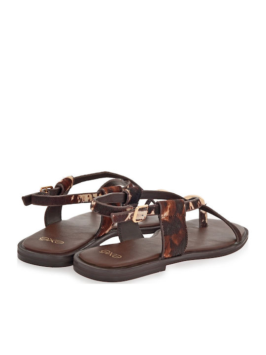 Leather Women's Flat Sandals Brown