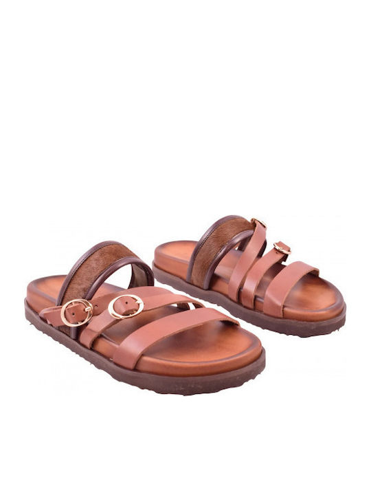 Leder Flache Sandalen für Damen Braun