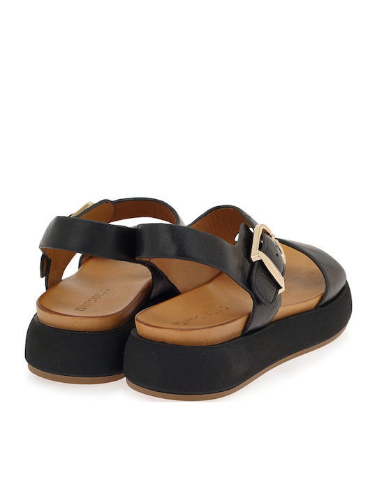 Дамски Кожени Сандали Flatforms Черни