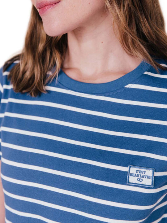 Women's Striped Blue Indigo T-shirt