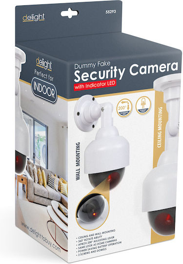 Cameră de Supraveghere Falsă Tip Dome Rotativă 360° cu Led Intermitent Alimentată cu Baterii Aa pentru Interior