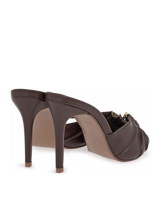 Mules With High Heel In Brown Colour