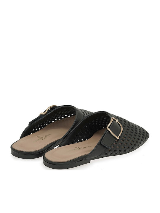 Flat Leather Mules in Black Colour