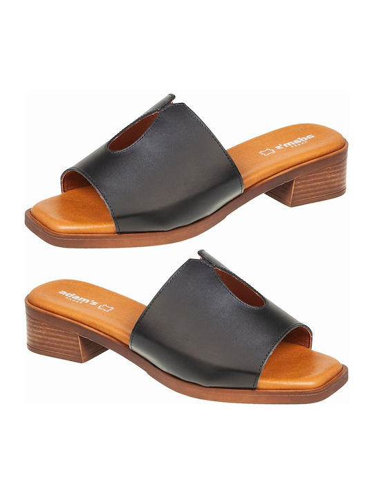 Leather Mules with Heel in Black Colour