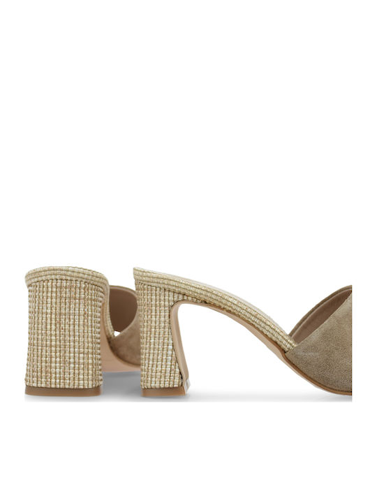 Suede Mules With High Heel In Brown Colour