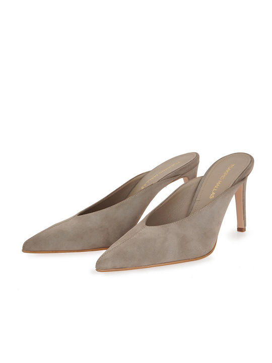 Suede Mules With High Heel In Brown Colour