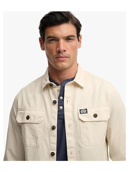 Long Sleeve Cotton Overshirt in Wide Fit Oatmeal-beige