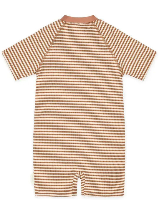 Little Dutch Kids One-Piece Swimsuit with Hat Ocean Brown Stripes