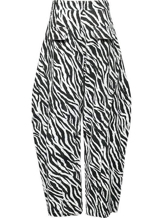Damen Stoffhose in Baggy Bein Stil Blau