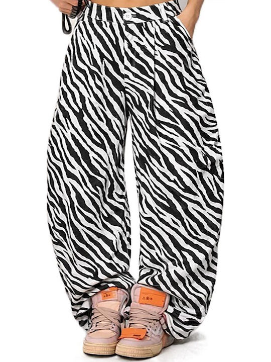 Damen Stoffhose in Baggy Bein Stil Blau