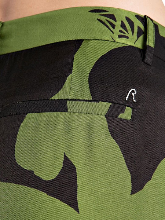 Women's Leather Trousers in Straight Leg Black-Khaki