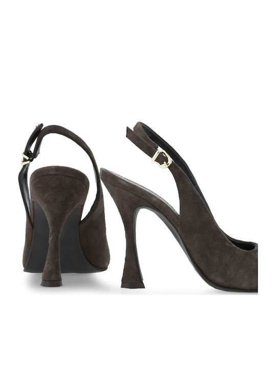 Suede Γόβες με Ψηλό Τακούνι Καφέ