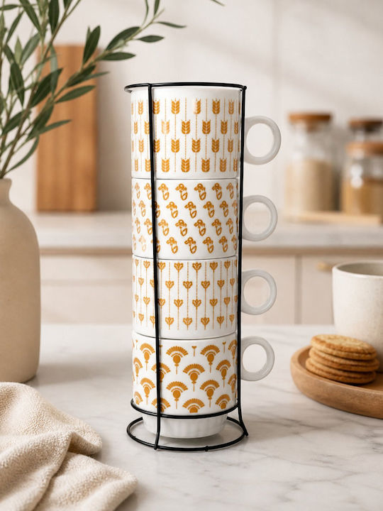 Set Cups Coffee Porcelain Gold 4 Pieces