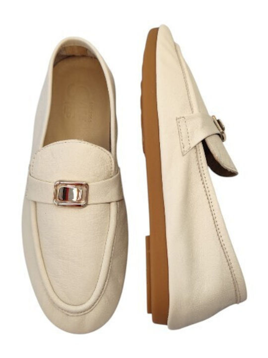 Leder Damen Mokassins in Beige Farbe