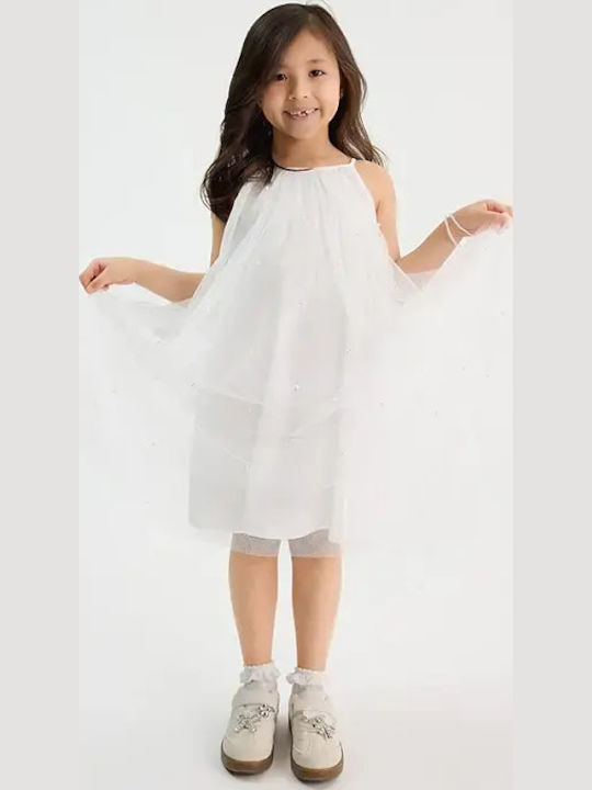 Girls Sleeveless Tulle White Dress