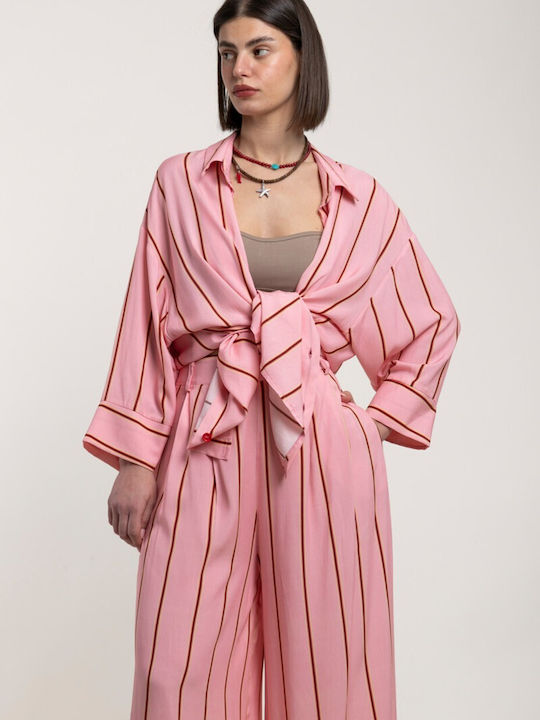 Long Sleeve Women's Shirt Pink Striped