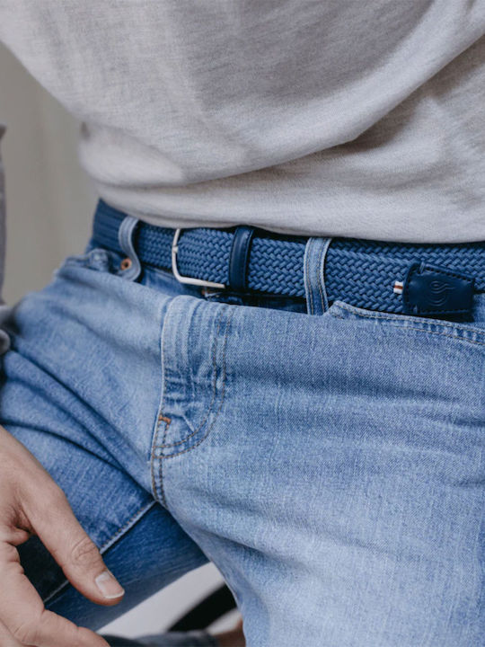 Elastic Men's Leather Knitted Blue Belt