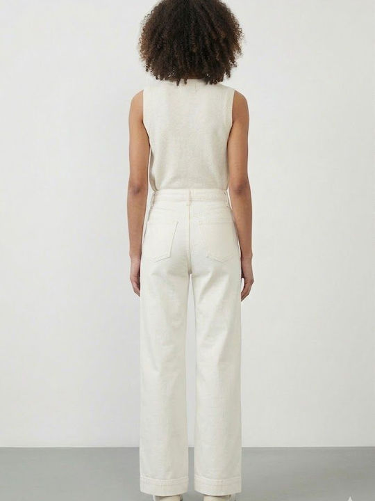 High Rise Women's Jean Pants in Wide Leg White