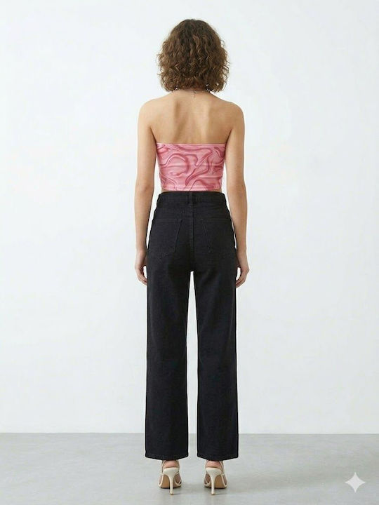 High Rise Women's Jean Pants in Wide Leg Style Black