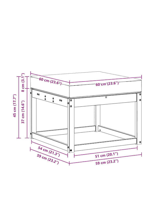 Wooden Cube Garden Stool for Outdoor Use Solid with Beige Cushion 59x59x37cm