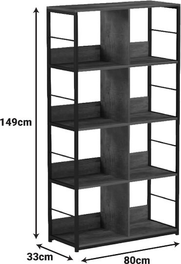 Bücherregal Bocklet Rustikal Braun-Schwarz 80x33x149cm