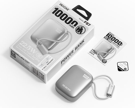 WK F97 Power Bank 10000mAh 22.5W mit USB-A Ausgangsanschlüsse und USB-C Ausgangsanschlüsse Silber