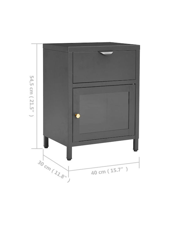Metal Bedside Tables With Gray Glass Surface 2 Pieces 40x30x54.5cm