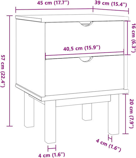 Bedside Table Made of Solid Black Wood 45x39x57cm