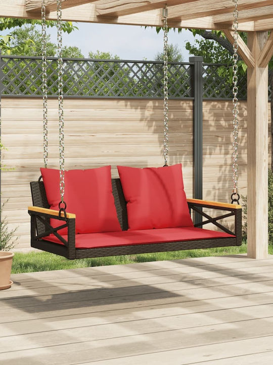 Swing Armchair with Stand and Pillow Rattan Brown Load Weight up to 110kg L109xD62xH40cm