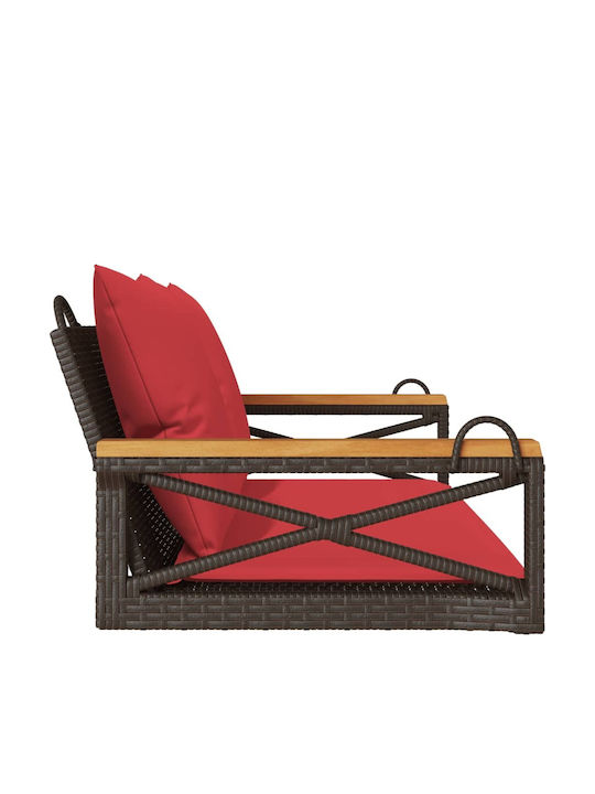 Swing Armchair with Stand and Pillow Rattan Brown Load Weight up to 110kg L109xD62xH40cm