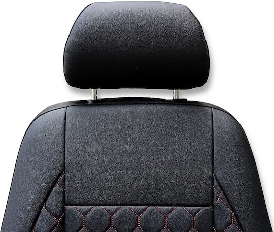 PanCar Car Covers Set 9 Pieces Leatherette Rhombus Black Red
