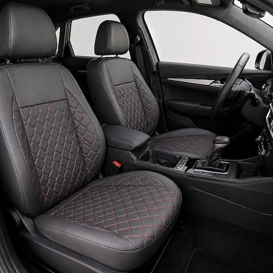 PanCar Car Covers Set 9 Pieces Leatherette Rhombus Black Red