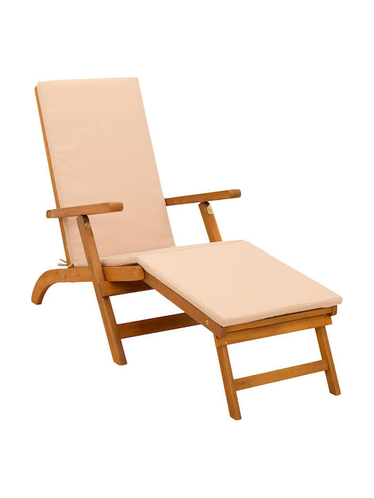 Șezlong Din Lemn Cu Pernă Bej Set Cu Masă 2 Buc 146x55x91 cm