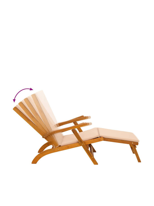 Șezlong Din Lemn Cu Pernă Bej Set Cu Masă 2 Buc 146x55x91 cm
