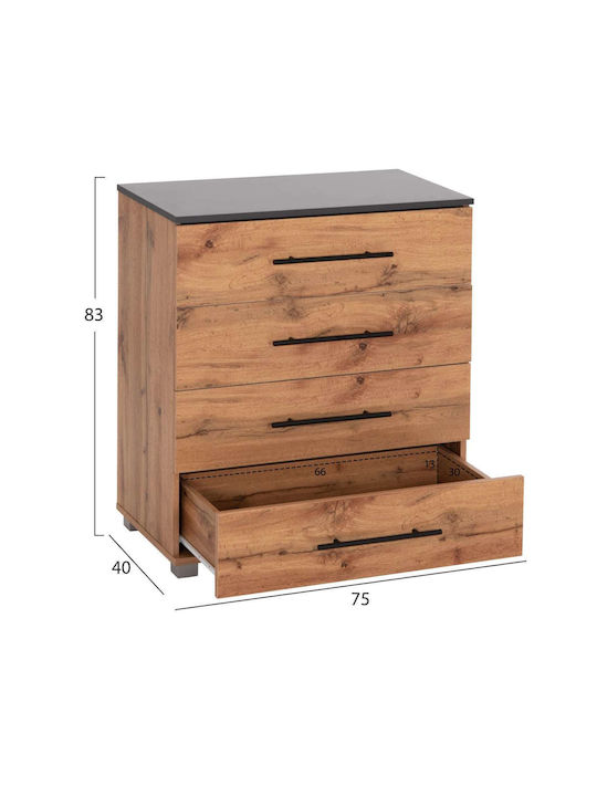 Kommode Schlafzimmer Holz mit 4 Schubladen Natürlich/Grau 75x40x83cm