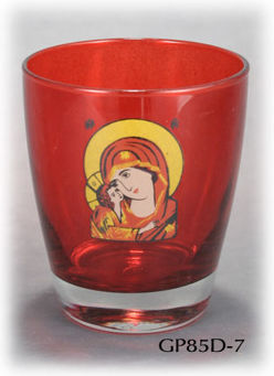 Glass Vigil Oil Lamp Decal Icon of Virgin Mary 9 Shades Size 10.3 X 9 Cm