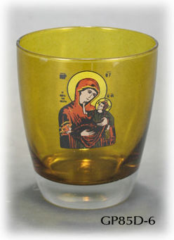 Glass Vigil Oil Lamp Decal Icon of Virgin Mary 9 Shades Size 10.3 X 9 Cm