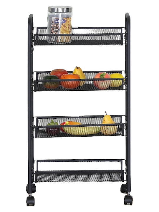 ArteLibre Carrello Kitchen Trolley Metallic 4 Tiers Black 43x26x84cm