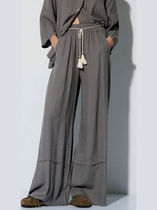 Women's High Rise Linen Pantaloons with Rubber Band in Regular Fit Petra