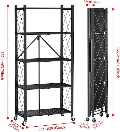 eBest Metallisches Lebensmittelregal mit 5 Ebenen Schwarze EB-5F01