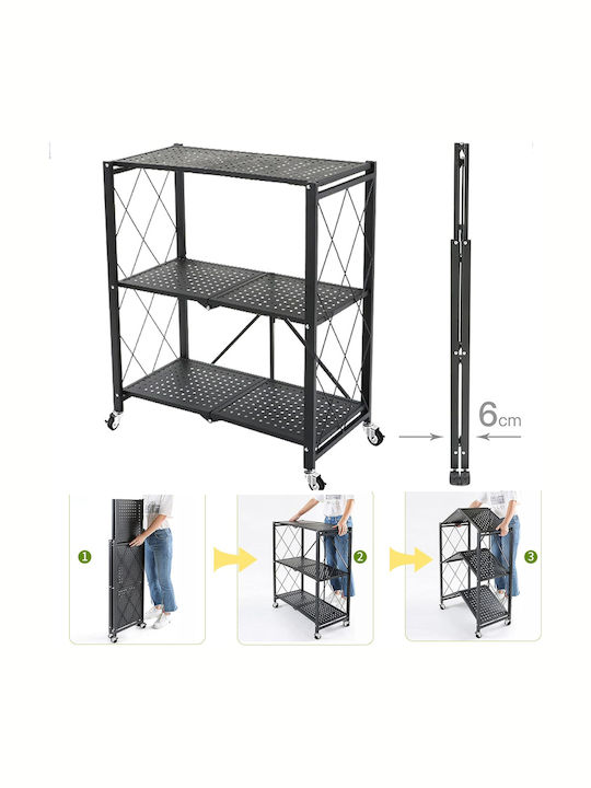 eBest Kitchen Rack Metallic 3 Tiers Black 72x34x90cm